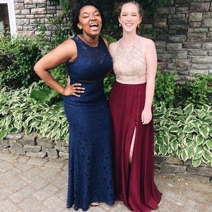 Lulu’s “music of the heart” lace maxi dress